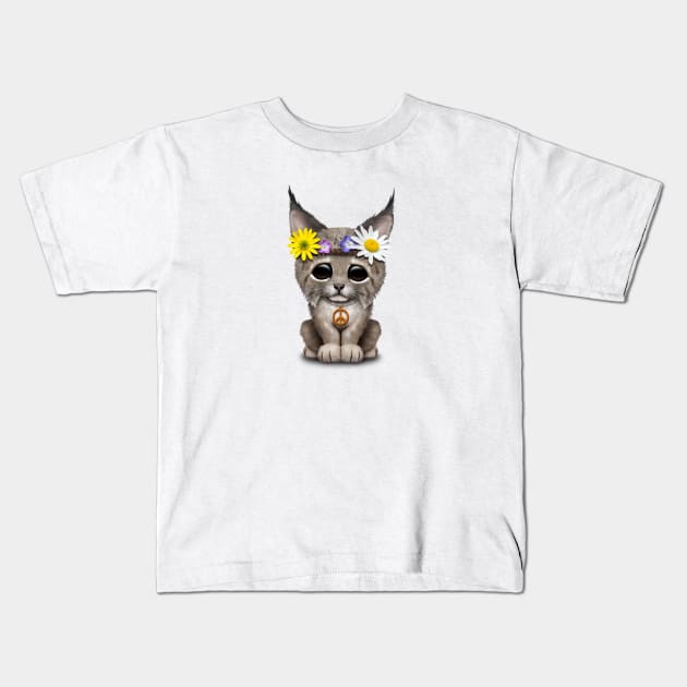 Cute Hippie Lynx Cub Kids T-Shirt by jeffbartels